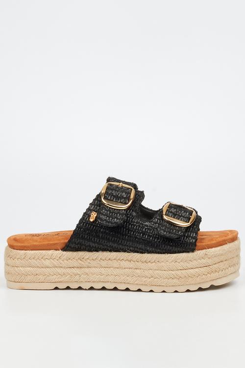 Connie 1 light-weight comfort double buckle rope flatform - black
