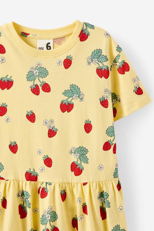 Willow short sleeve dress - baby yellow/strawberries