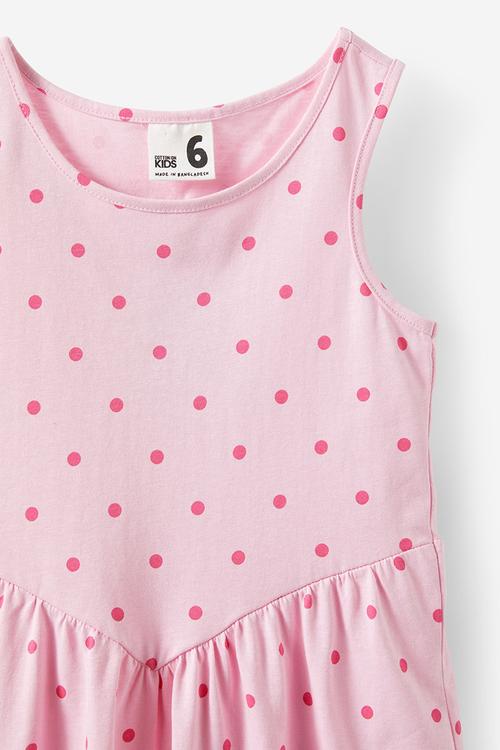 Summer sleeveless dress - fairy pink/raspberry spot