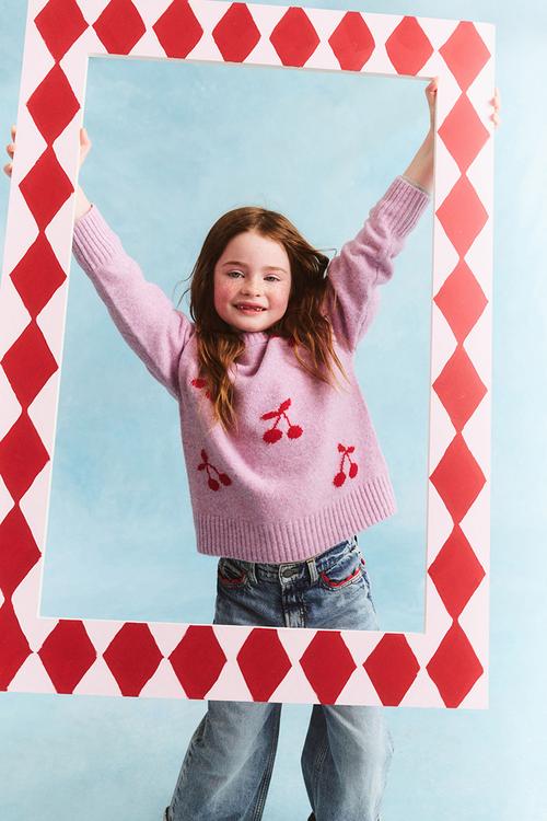 Sam soft knit jumper - chaulky mauve marle/red cherry