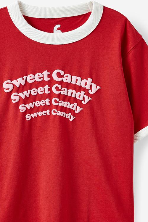 Poppy oversize graphic print tee - pers varsity red/sweet candy