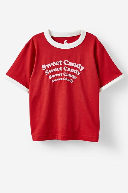 Poppy oversize graphic print tee - pers varsity red/sweet candy