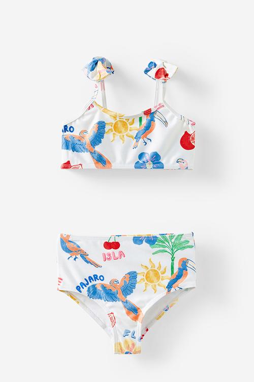 Peggy bow bikini - dark vanilla/tropical birds