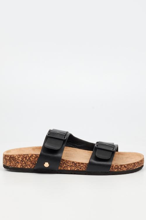 QORK 7 Comfort Sock Double Strap Qork Sandal - Black