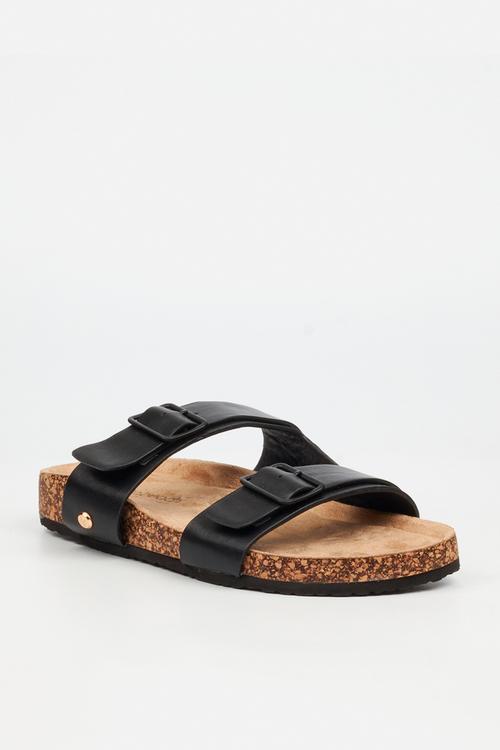 QORK 7 Comfort Sock Double Strap Qork Sandal - Black
