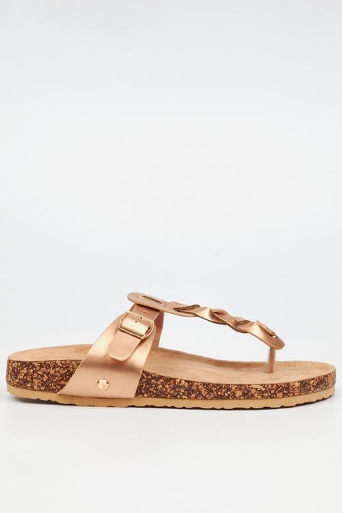 QORK 10 Comfort Sock Braided Toe Thong Qork Sandal - Rose Gold