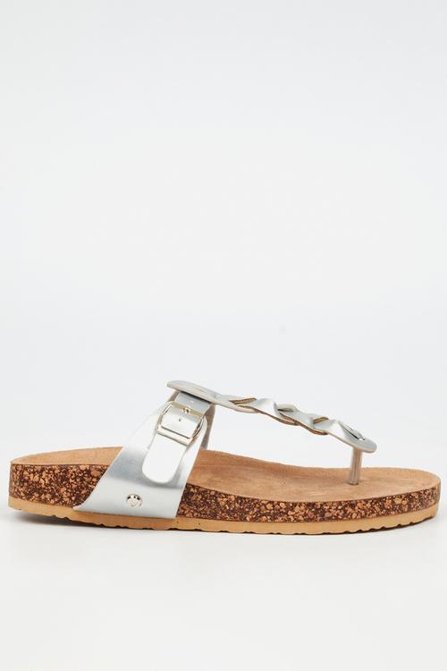 QORK 10 Comfort Sock Braided Toe Thong Qork Sandal - Silver