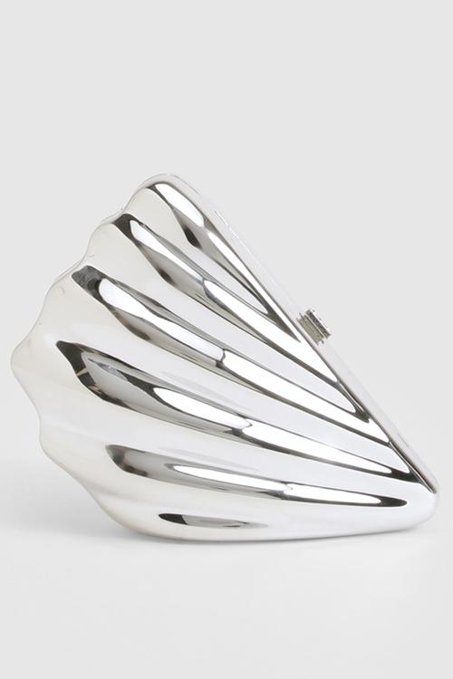 Metallic shell clutch bag - silver
