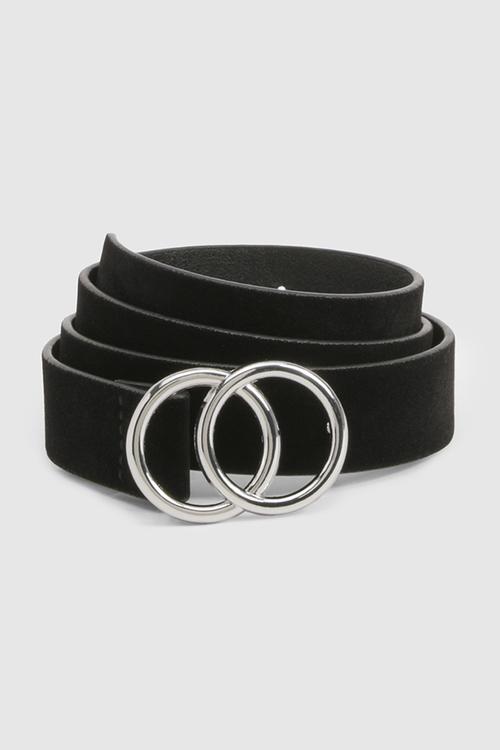 Faux suede double ring boyfriend belt - black