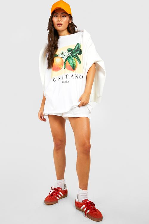Positano fruit oversized T-shirt - white