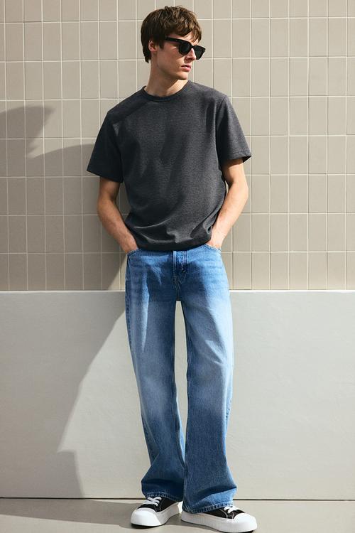 Regular fit waffled T-shirt - dark grey