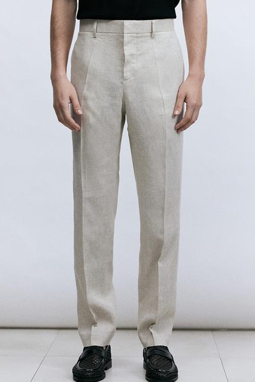 Slim fit linen suit trousers - light beige