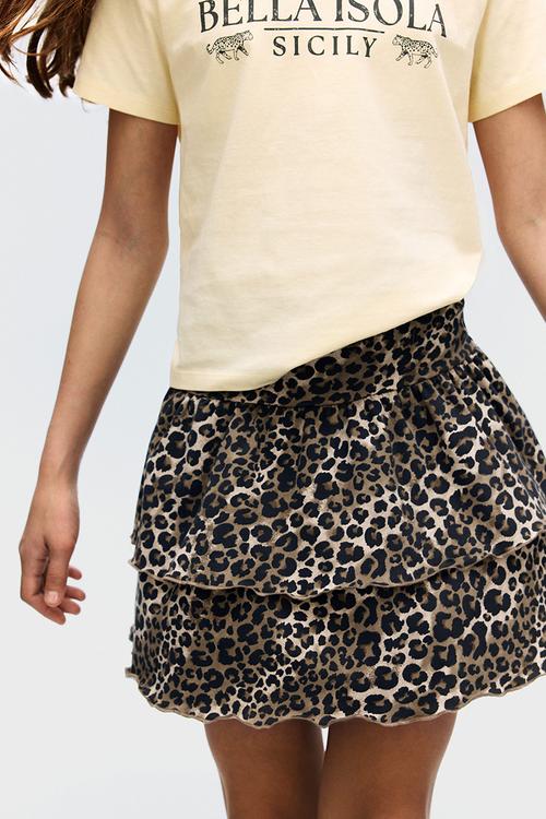 Tiered foldover-waist skirt - beige/leopard print 