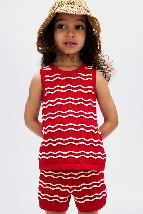 2-Piece pointelle-knit set - red/white striped 