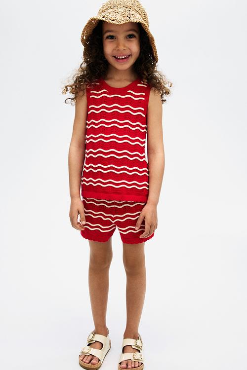 2-Piece pointelle-knit set - red/white striped 