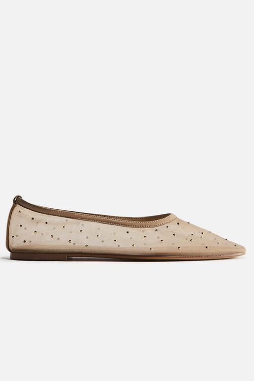 Rhinestone-embellished ballet flats - beige