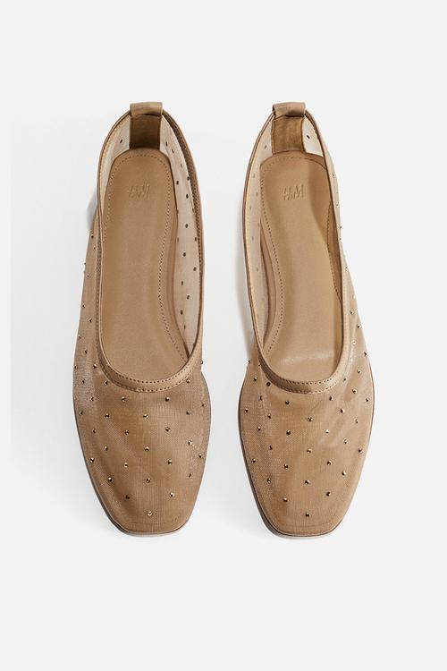 Rhinestone-embellished ballet flats - beige