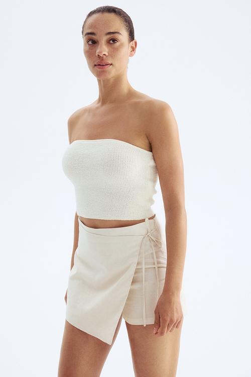 Linen-blend wrap skort - light beige