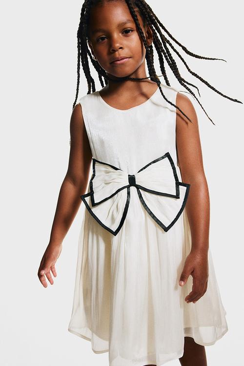 Bow-detail organza dress - white
