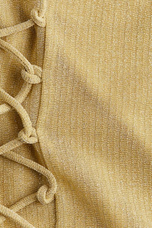 Glittery lacing-detail halterneck top - dusty yellow