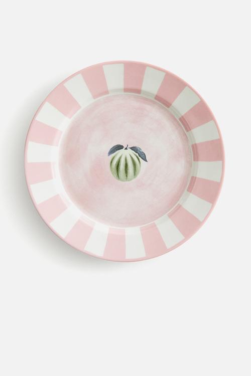 Motif-detail porcelain mid plate - pink/melon