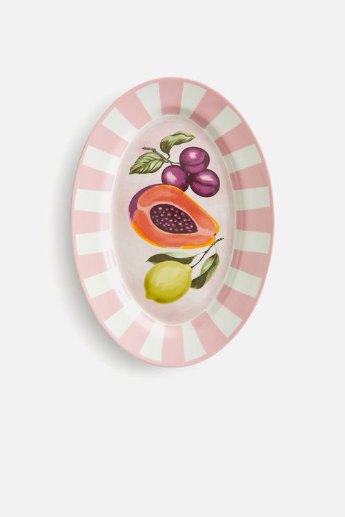 Large motif-detail serving plate -  pink/fruits