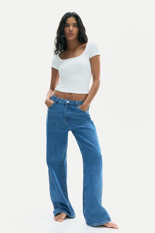 Picot-trimmed ribbed t-shirt - white