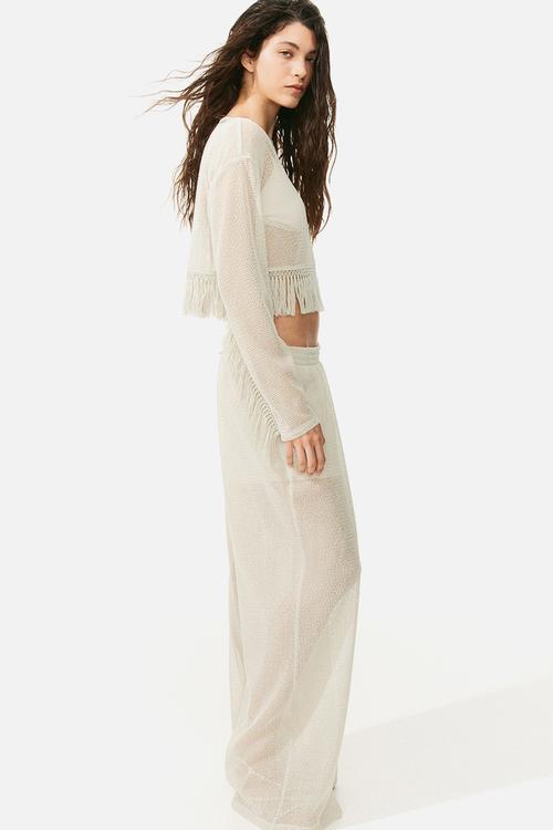 Fringe-trimmed top - light greige 
