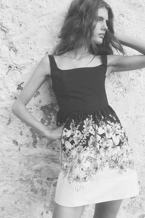 Flared-skirt dress - black/floral 