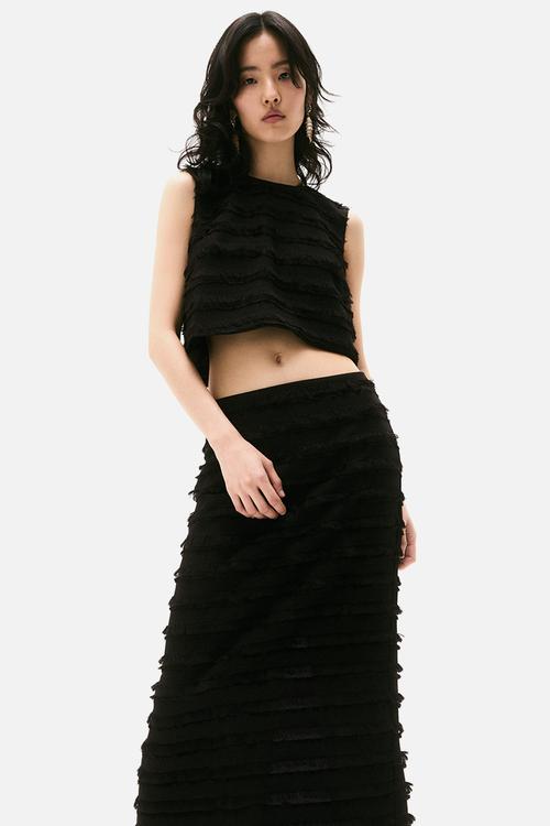 Fringe-trimmed midi skirt - dark brown