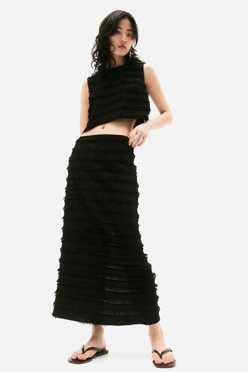 Fringe-trimmed midi skirt - dark brown