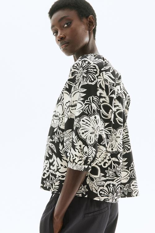 Balloon-sleeved poplin blouse - black/floral