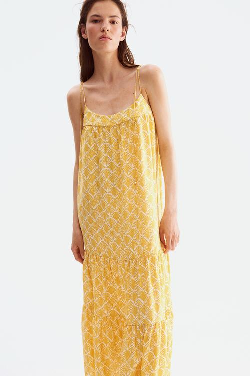 Tie-strap maxi dress - yellow & patterned