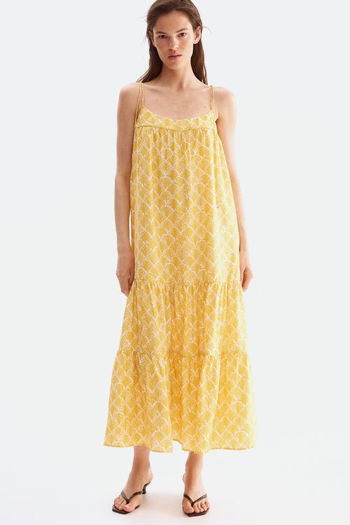 Tie-strap maxi dress - yellow & patterned
