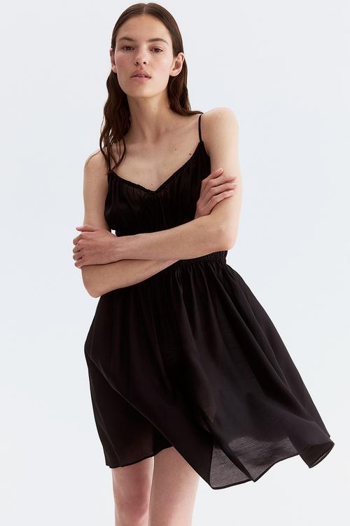 Smocked strappy dress - black