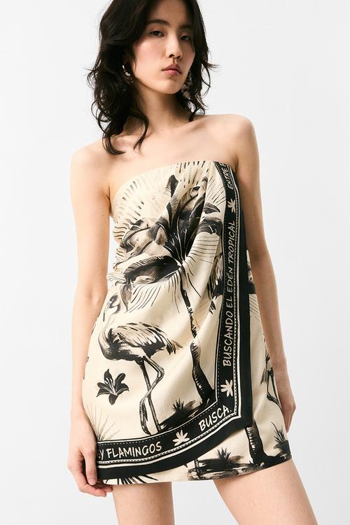 Draped bandeau dress - light beige