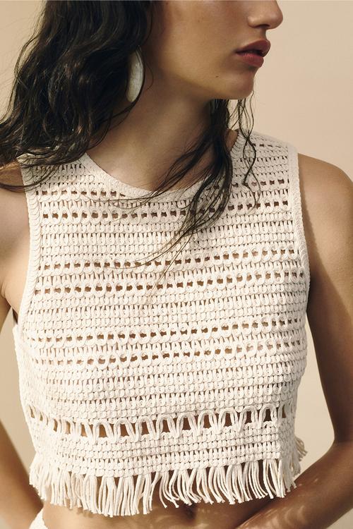 Crochet-look vest top - cream