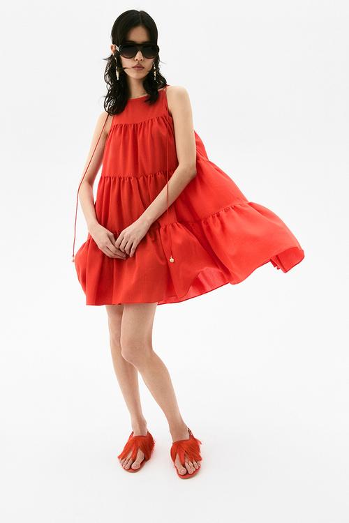 Tiered a-line dress - bright red