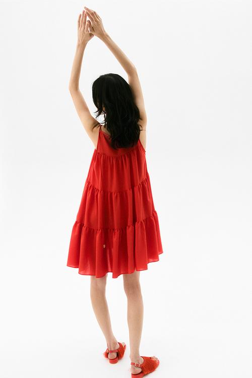 Tiered a-line dress - bright red