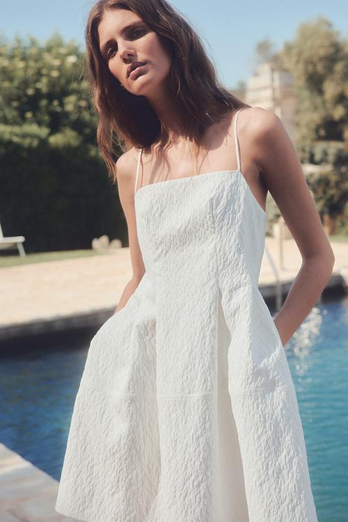 Jacquard-weave strappy dress - white
