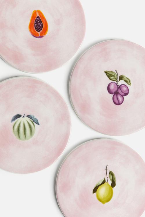 4-Pack porcelain coasters - dusty pink/fruits