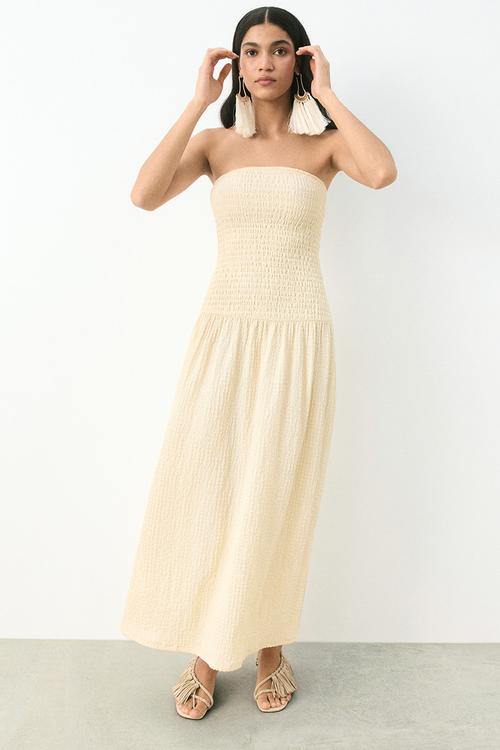 Smocked bandeau dress - cream