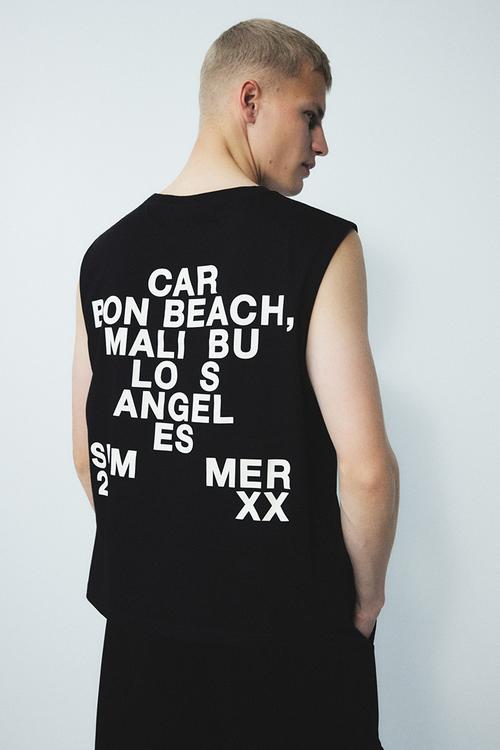 Loose fit printed vest top - black carbon beach