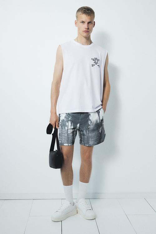 Loose fit printed vest top - white carbon beach