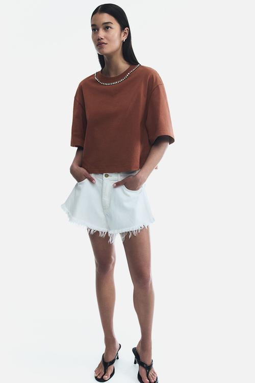 Embellished t-shirt - brown