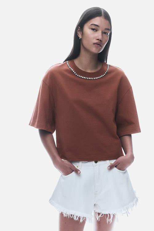 Embellished t-shirt - brown