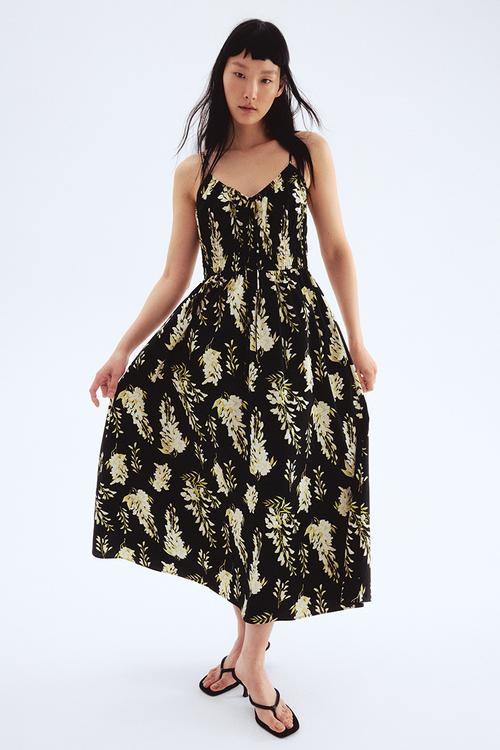 Cotton strappy dress - black/floral 