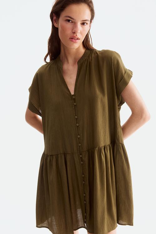 Crinkled tunic dress - dark khaki green