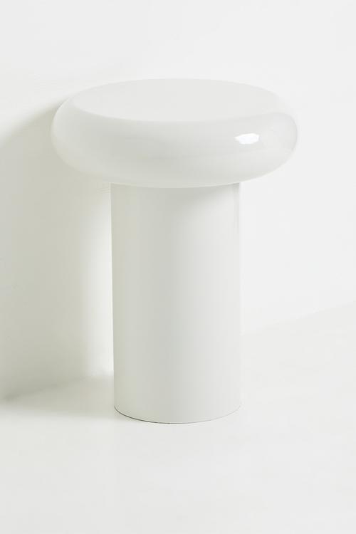 Plush glossy side table - almond