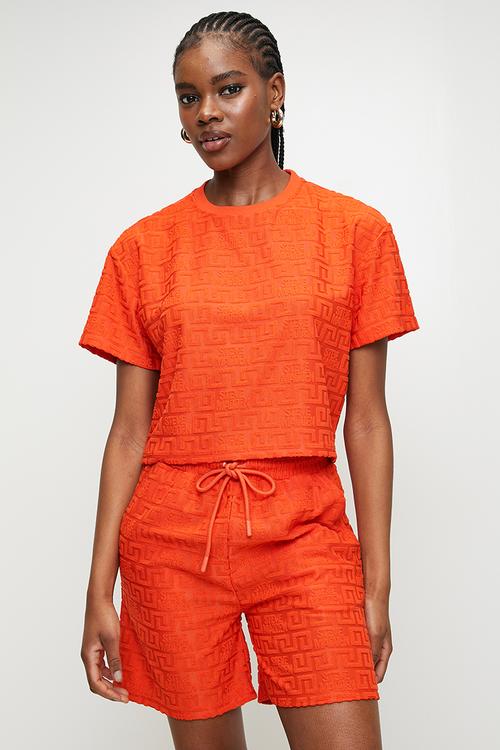 Ladies ayaan embossed logo top - tangerine
